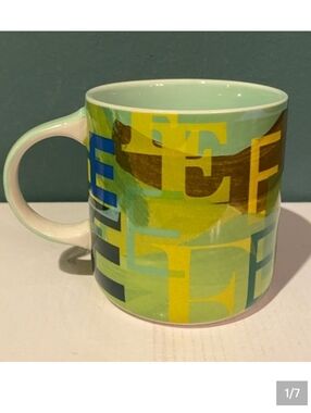 Anthropologie Color Block Letter E Lottie Print Ceramic Mug